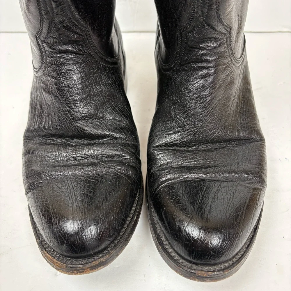 Vintage Lucchese Black Smooth Ostrich Leather Cowboy Boots Men’s size 7D L8008